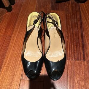Cole Haan Black Peep-Toe Slingback Heels